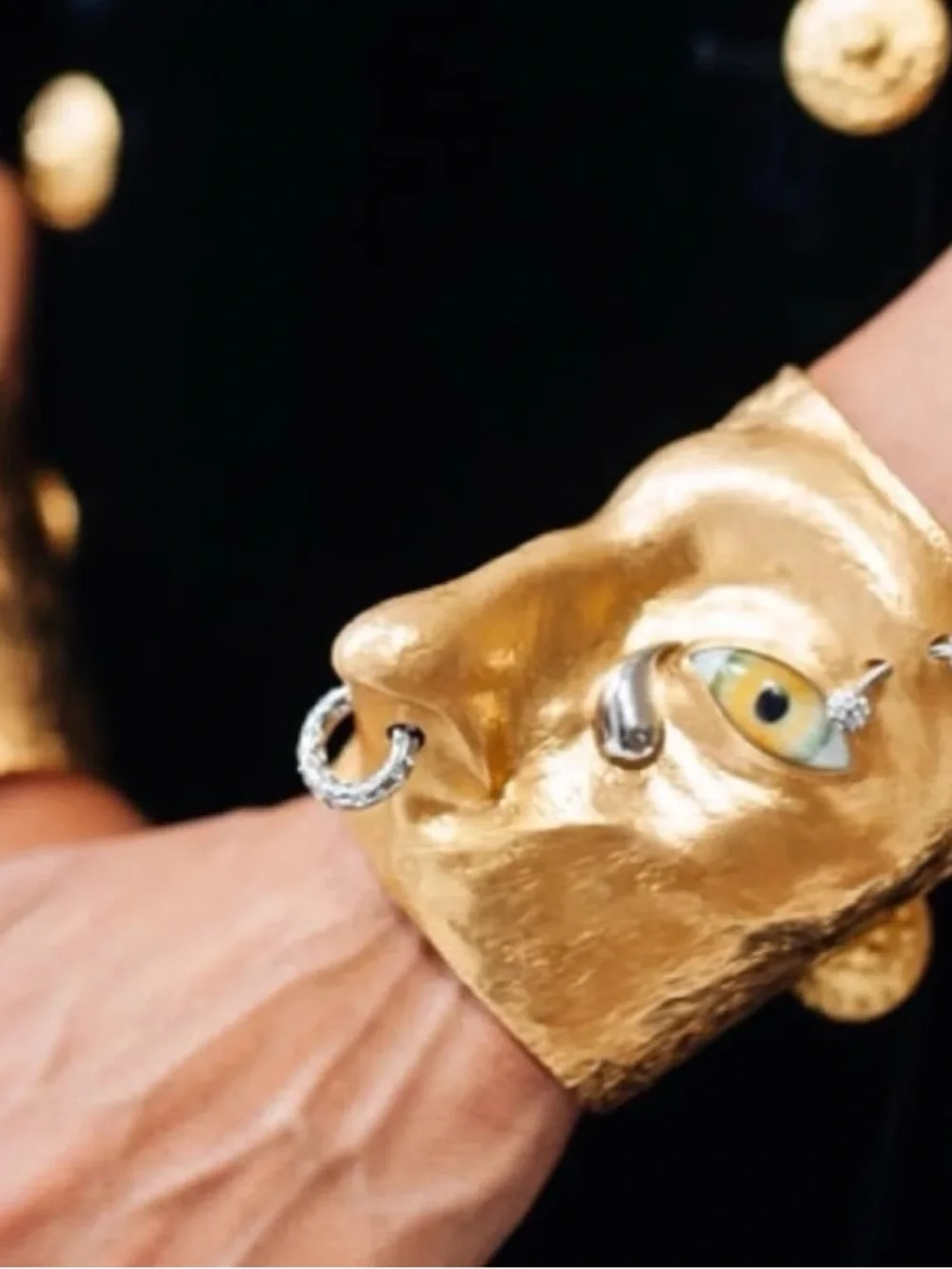 Schiaparelli inspired Gold-Tone Sculpted Eye Cuff Bracelet